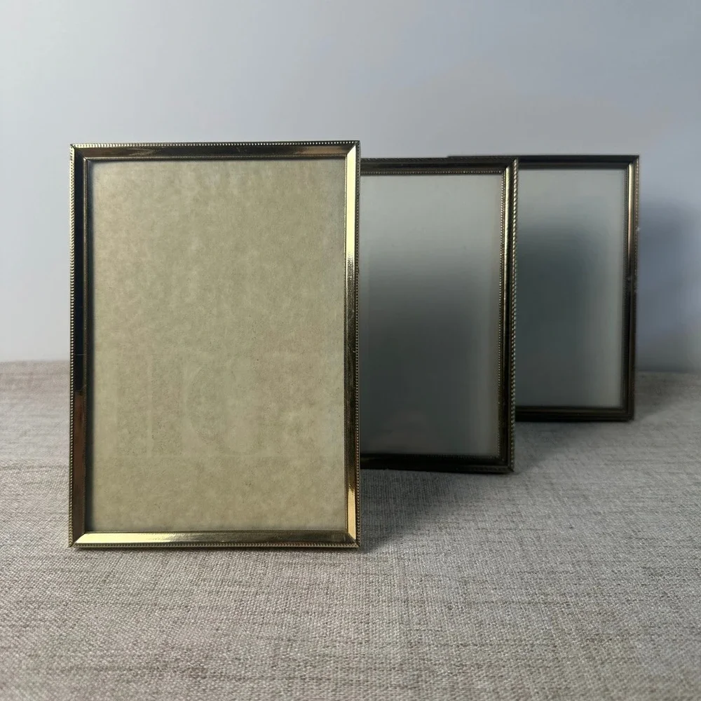 Vintage Metal Picture Frames Set of 3 | 5x7 Brass Tone Easel Frames | 1970s